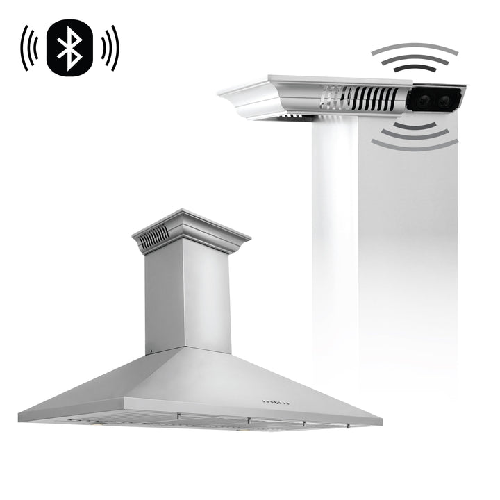 48" ZLINE CrownSound™Ducted Vent Wall Mount Range Hood in Stainless Steel with Built-in Bluetooth Speakers (KL2CRN-BT-48)