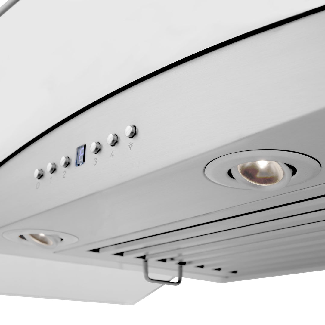 36" ZLINE CrownSound™Ducted Vent Wall Mount Range Hood in Stainless Steel with Built-in Bluetooth Speakers (KZCRN-BT-36)