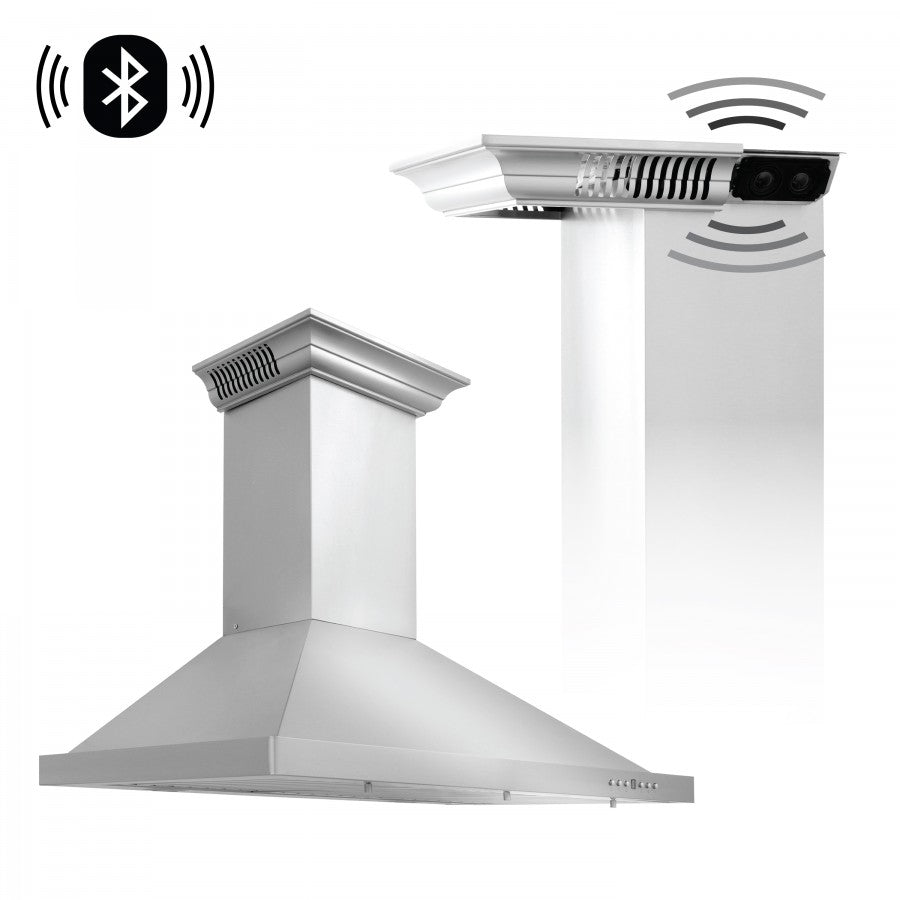 ZLINE 42 in. Stainless Steel Wall Range Hood with Built-in CrownSound® Bluetooth Speakers, KL2CRN-BT-42