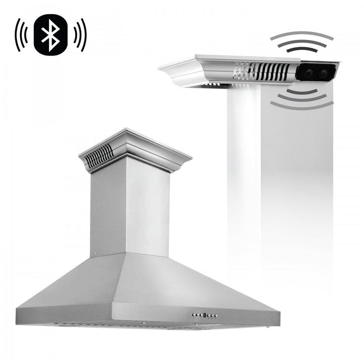 ZLINE 48 in. Stainless Steel Wall Range Hood with Built-in CrownSound® Bluetooth Speakers, KL3CRN-BT-48