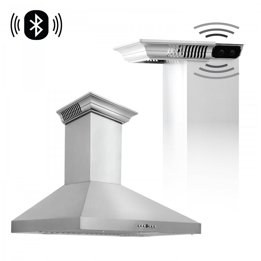 ZLINE 36 in. Stainless Steel Wall Range Hood with Built-in CrownSound® Bluetooth Speakers, KL3CRN-BT-36