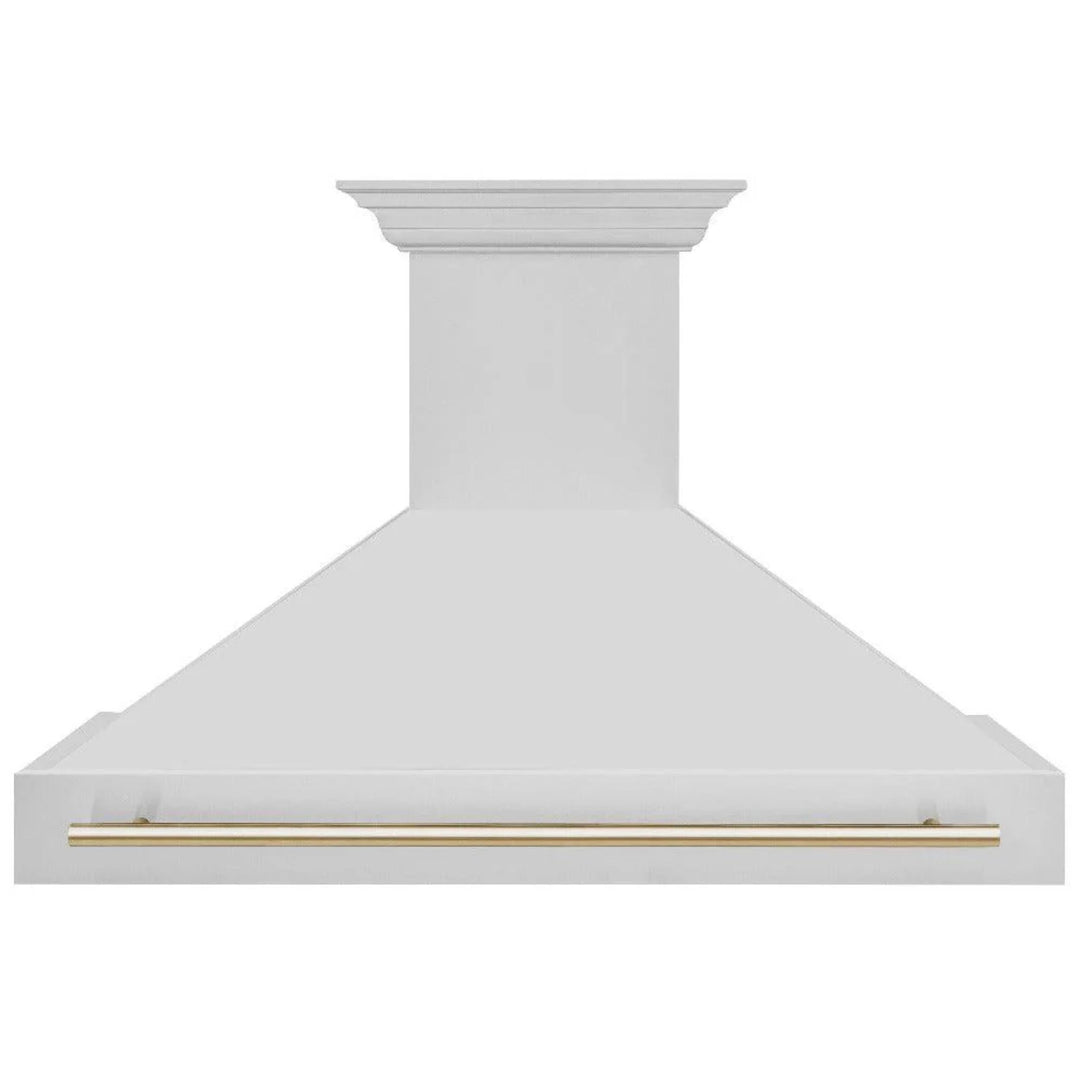 ZLINE Autograph Edition 30", 36", &amp; 48" Stainless Steel 4-Piece Kitchen Package with Polished Gold Accents—Dual Fuel Range, Wall Mount Range Hood, Dishwasher, and Refrigerator.
