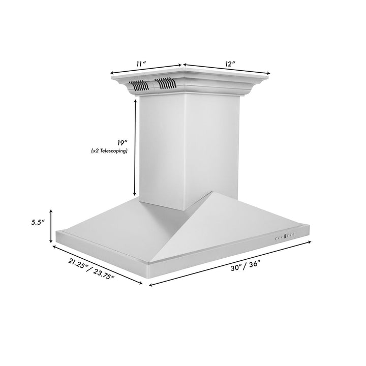 ZLINE 30" Ducted Island Mount Range Hood in Stainless Steel W/ Integrated CrownSound Bluetooth Speakers