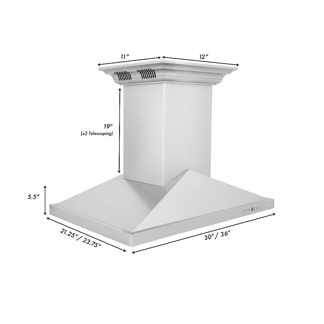 ZLINE 36 in. Island Mount Range Hood in Stainless Steel with Built-in CrownSound Bluetooth Speakers, GL1iCRN-BT-36