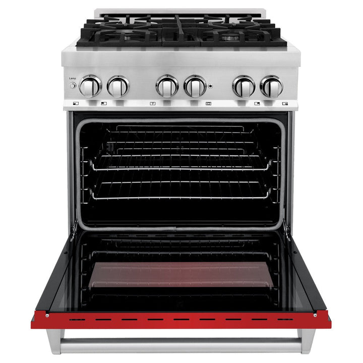 ZLINE 30 in. 4.0 cu. ft. Legacy Dual Fuel Range with 4 Burner Gas Cooktop and Electric Convection Oven in Stainless Steel and Red Matte Door (RA-RM-30)