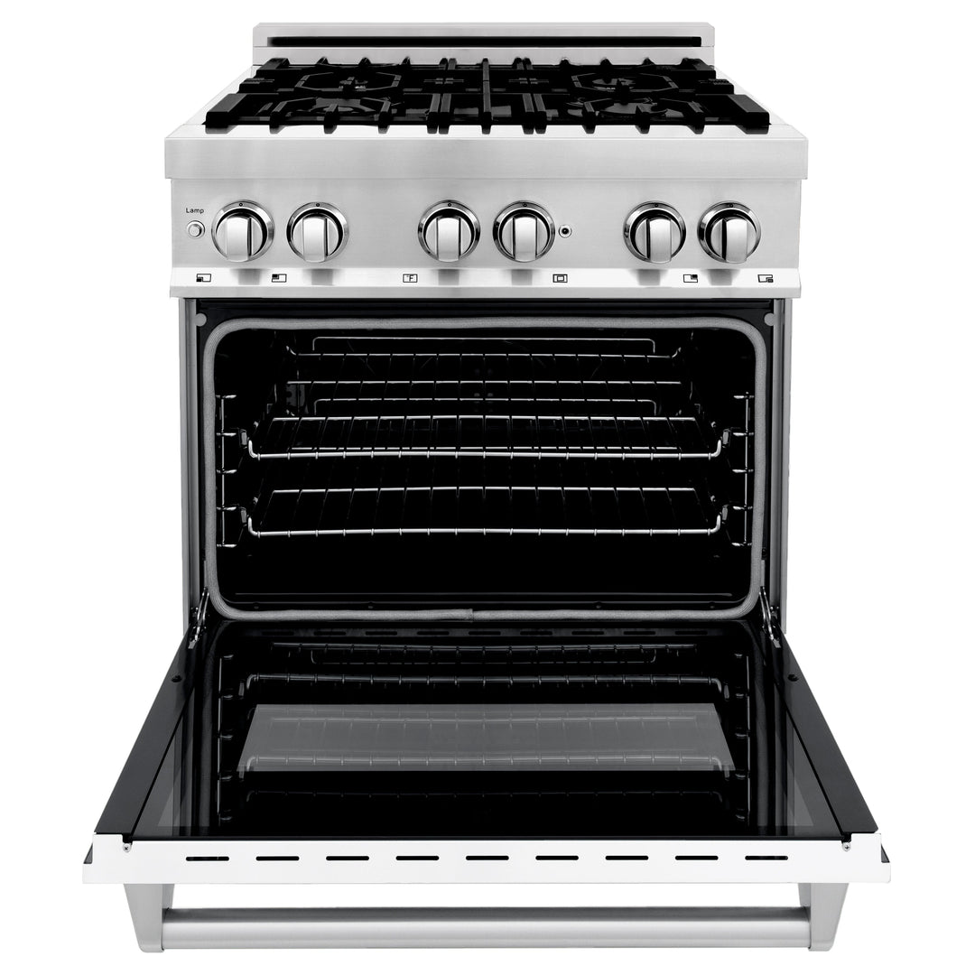 ZLINE 30" 4.0 cu. ft. Gas Burner, Electric Oven with Griddle and White Matte Door in Stainless Steel, RA-WM-GR-30