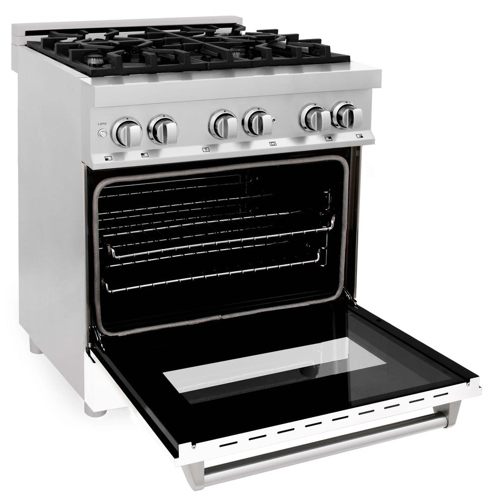 ZLINE 30 in. 4.0 cu. ft. Legacy Dual Fuel Range with 4 Burner Gas Cooktop and Electric Convection Oven in Stainless Steel and White Matte Door (RA-WM-30)