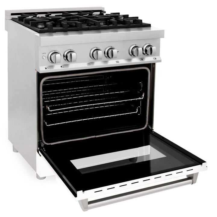 ZLINE 30 in. 4.0 cu. ft. Legacy Dual Fuel Range with 4 Burner Gas Cooktop and Electric Convection Oven in Stainless Steel and White Matte Door (RA-WM-30)