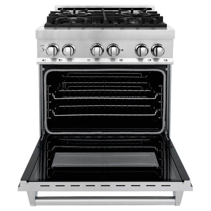 ZLINE Kitchen Package with Stainless Steel 30 in. Dual Fuel Range, 30 in. Over-the-Range Microwave, and 24 in. Dishwasher (3KP-RAOTR30-DW)