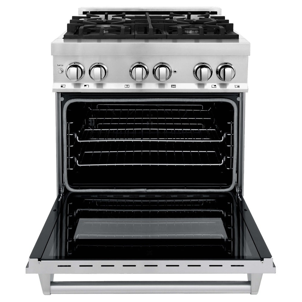 ZLINE 30 in. Kitchen Package Stainless Steel Dual Fuel Range and Over-the-Range Microwave with Traditional Handle (2KP-RAOTRH30)
