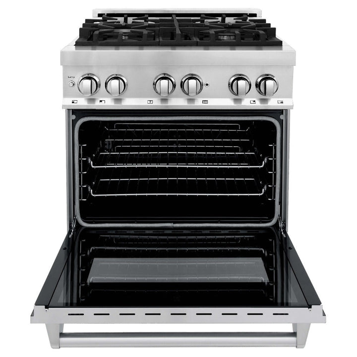 ZLINE 30 in. Kitchen Package Stainless Steel Dual Fuel Range and Over-the-Range Microwave with Traditional Handle (2KP-RAOTRH30)