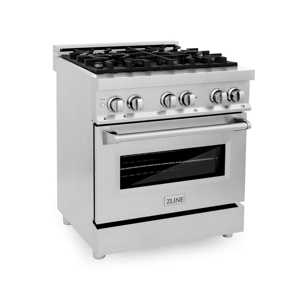 ZLINE Kitchen Package with Stainless Steel 30 in. Dual Fuel Range, 30 in. Over-the-Range Microwave, and 24 in. Dishwasher (3KP-RAOTR30-DW)