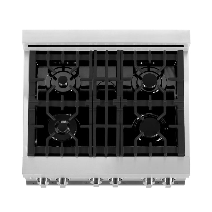 ZLINE 30 in. 4.0 cu. ft. Legacy Dual Fuel Range with 4 Burner Gas Cooktop and Electric Convection Oven in Stainless Steel with Griddle and White Matte Door (RA-WM-GR-30)
