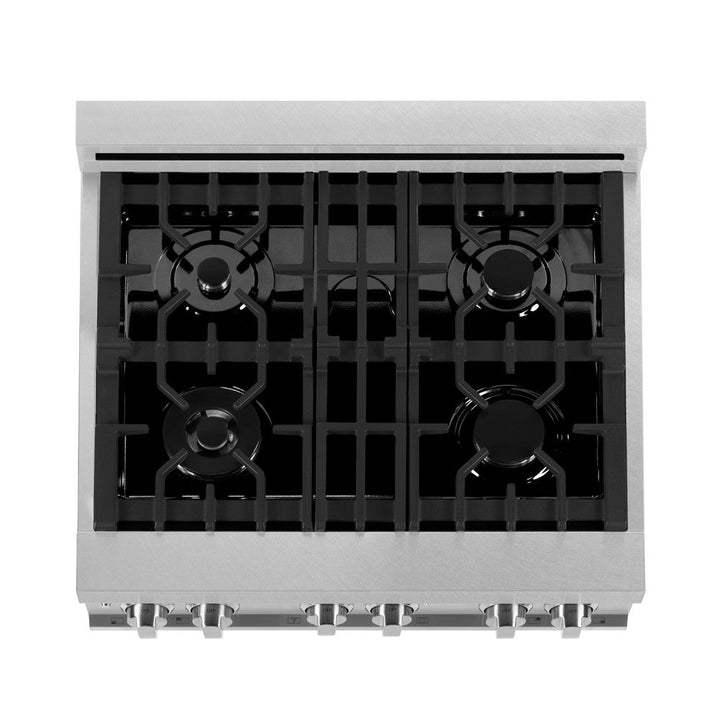 ZLINE 30 in. Kitchen Package with Satin Stainless Dual Fuel Range, Ducted Vent Range Hood and Dishwasher (3KP-RASRH30-DW)