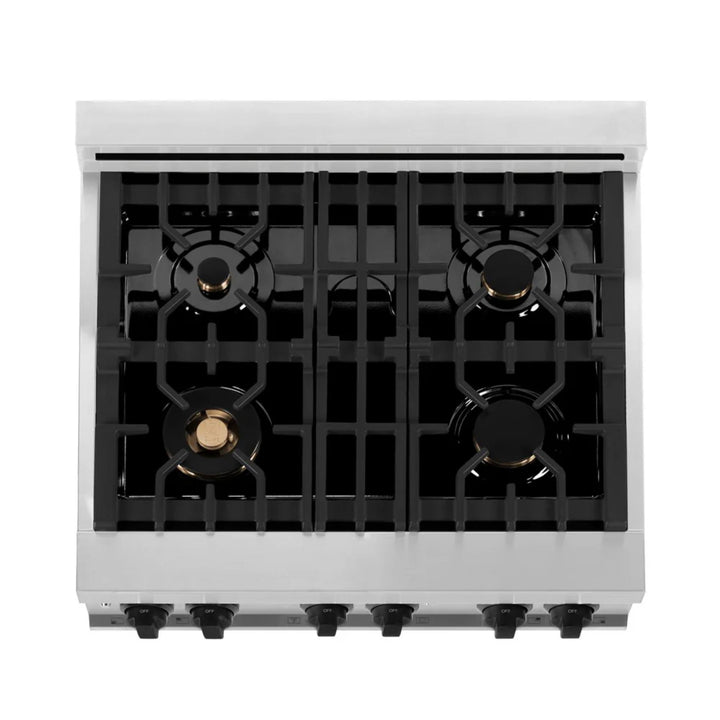 ZLINE Autograph Edition 30", 36", &amp; 48" Stainless Steel 4-Piece Kitchen Package with Matte Black Accents—Dual Fuel Range, Wall Mount Range Hood, Dishwasher, and Refrigerator