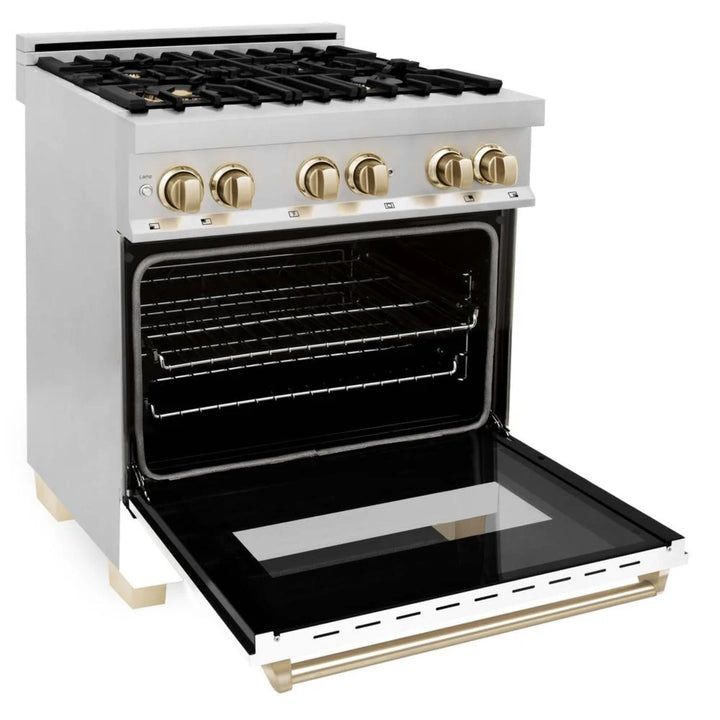 ZLINE Autograph Edition 30" Kitchen Package with White Matte Door and Polished Gold Accents