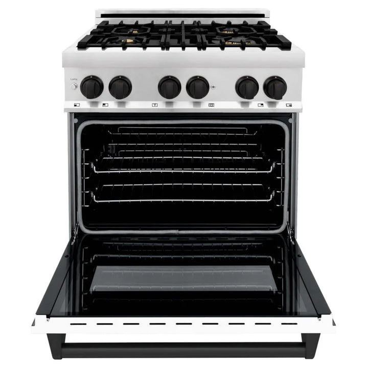ZLINE Autograph Edition 30" Kitchen Package with White Matte Door and Matte Black Accents (2AKP-RAWMRH30-MB)