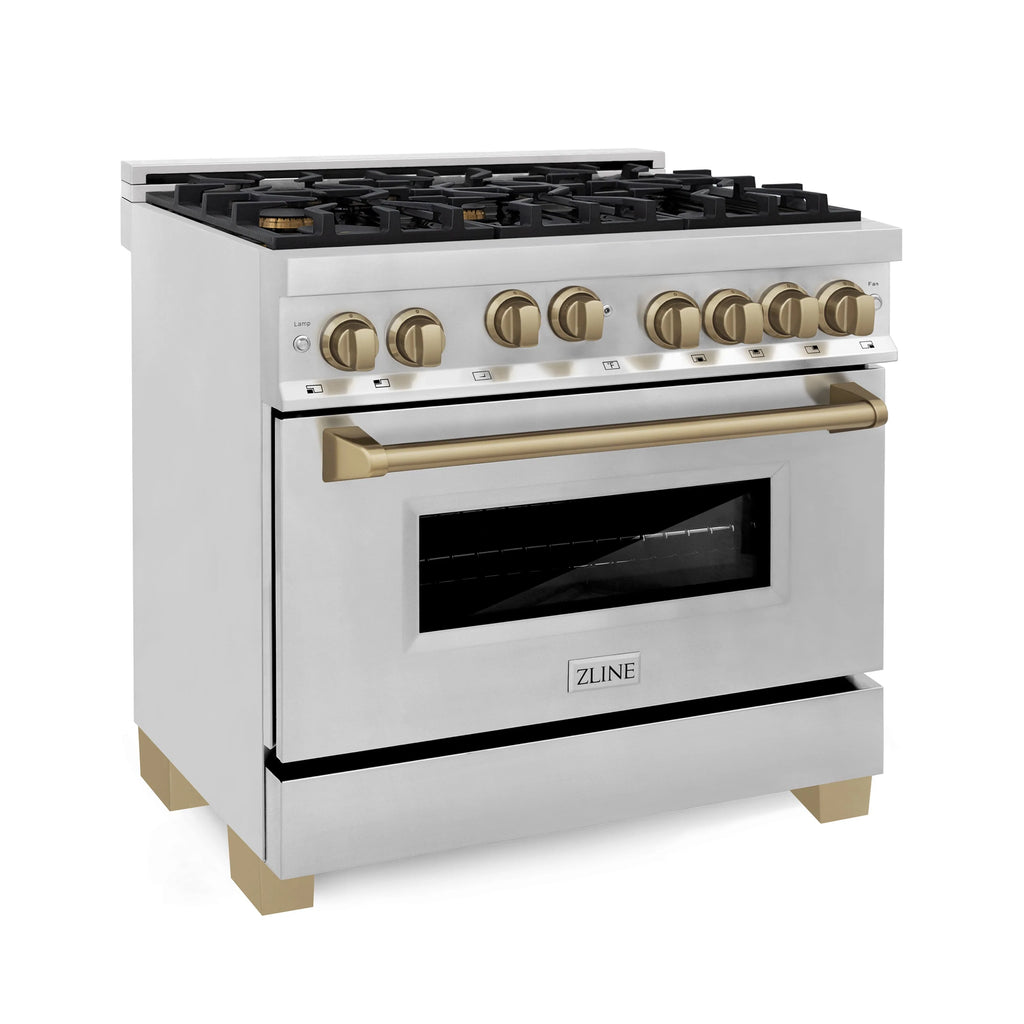 ZLINE 36" 3 Piece Stainless Fuel Range w/ Range Hood &amp; Dishwasher