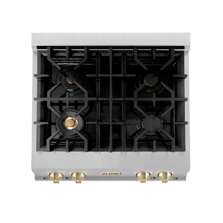 ZLINE Autograph Edition Legacy Gas Rangetops in Satin Stainless Steel with Polished Gold Accents