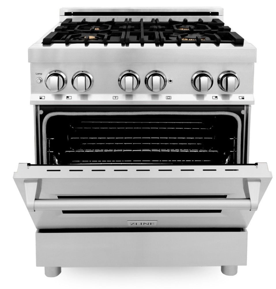 ZLINE 30 in. Professional Gas Burner/Electric Oven Stainless Steel Range with Brass Burners, RA-BR-30