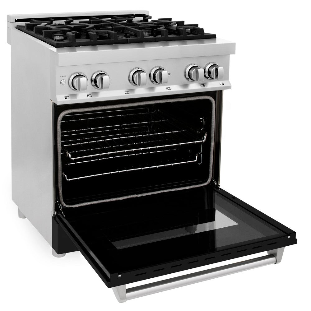 ZLINE 30 in. 4.0 cu. ft. Legacy Dual Fuel Range with 4 Burner Gas Cooktop and Electric Convection Oven in Stainless Steel and Black Matte Door (RA-BLM-30)