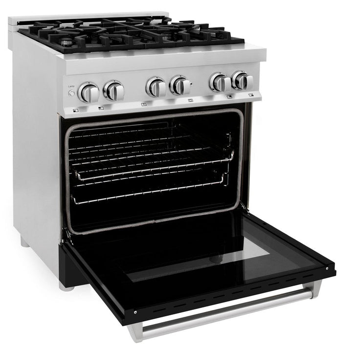 ZLINE 30 in. 4.0 cu. ft. Legacy Dual Fuel Range with 4 Burner Gas Cooktop and Electric Convection Oven in Stainless Steel and Black Matte Door (RA-BLM-30)