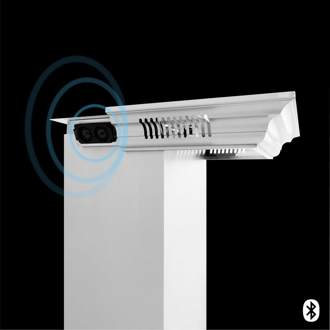 36" ZLINE CrownSound™Ducted Vent Wall Mount Range Hood in Stainless Steel with Built-in Bluetooth Speakers (KZCRN-BT-36)