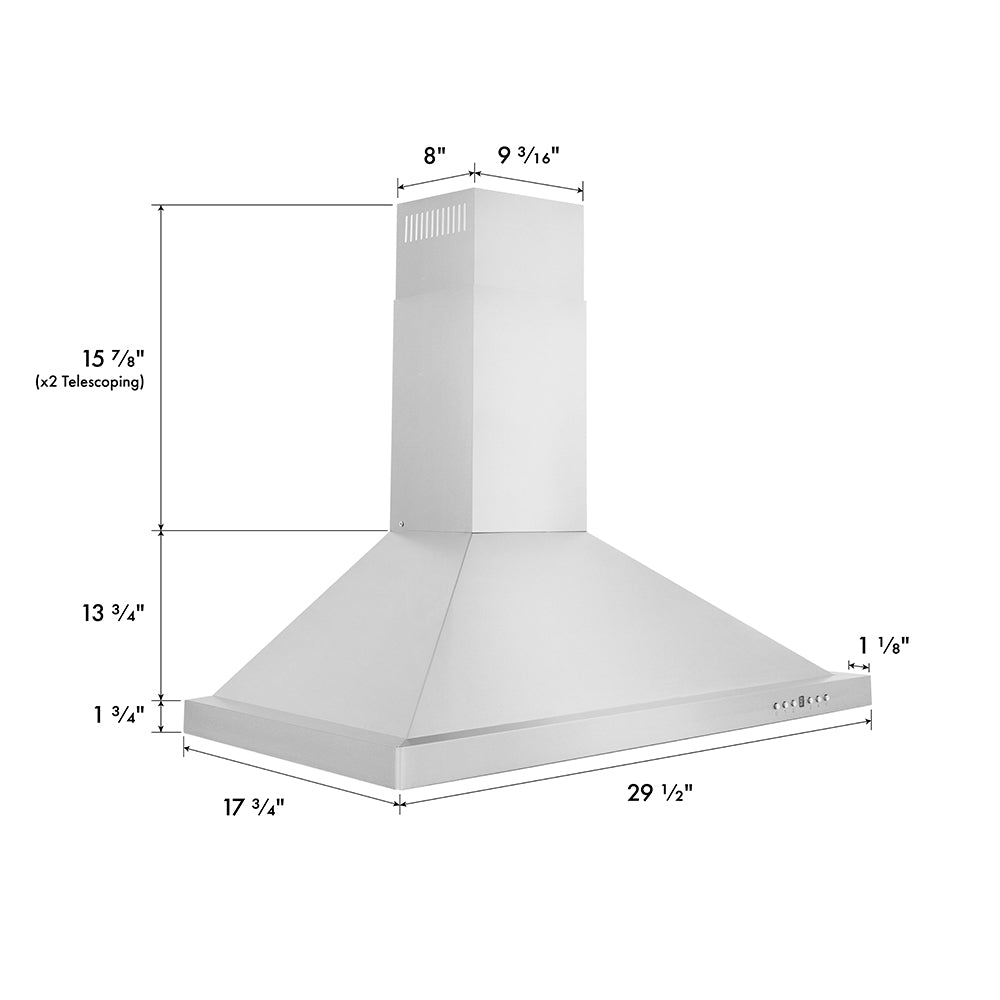 ZLINE 30 in. Convertible Vent Wall Mount Range Hood in Stainless Steel, Handle Open Box-Excellent Condition