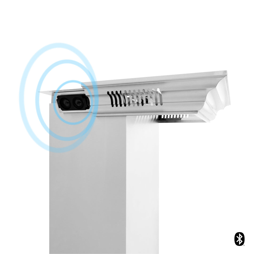 36" ZLINE CrownSound™Ducted Vent Wall Mount Range Hood in Stainless Steel with Built-in Bluetooth Speakers (KN4CRN-BT-36)