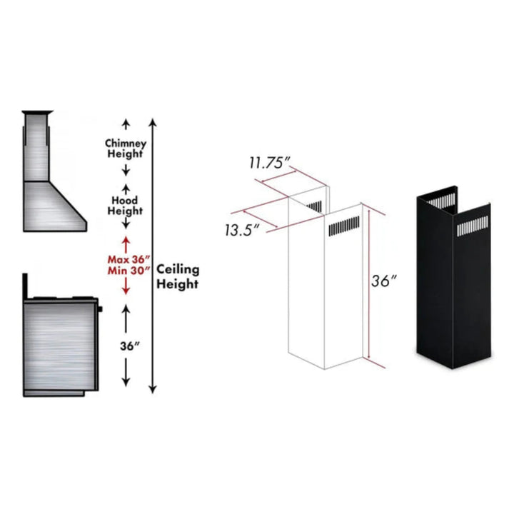 ZLINE 1-Piece 36" Chimney Extension for 9 ft. to 10 ft. Ceilings (Model 1PCEXT-BS655N)