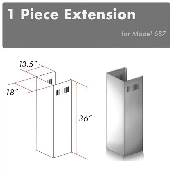 ZLINE 1-Piece 36" Chimney Extension for 9 ft. to 10 ft. Ceilings (Model 1PCEXT-KN)