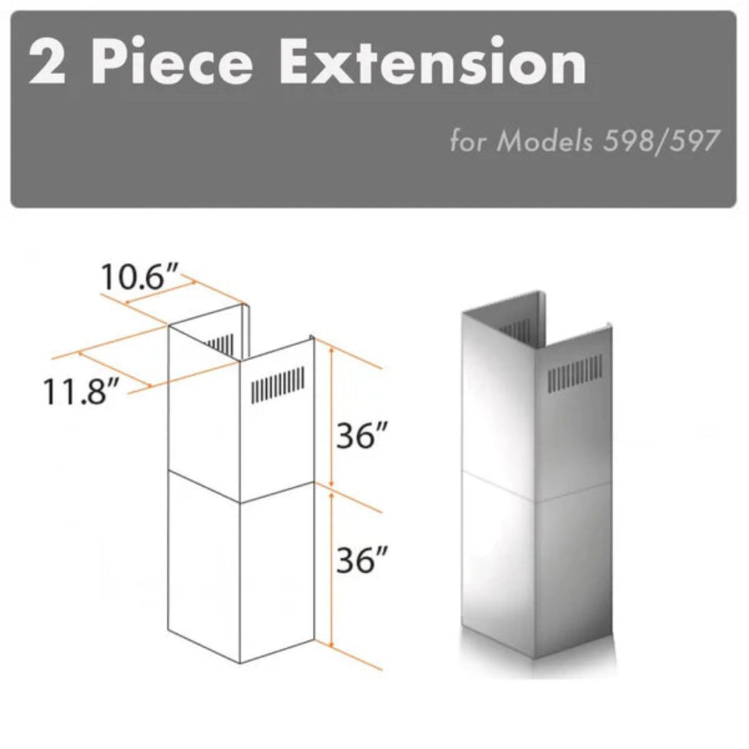 ZLINE  2-Piece 36" Stainless Steel Chimney Extension Kit for 10 to 12 ft Ceilings
