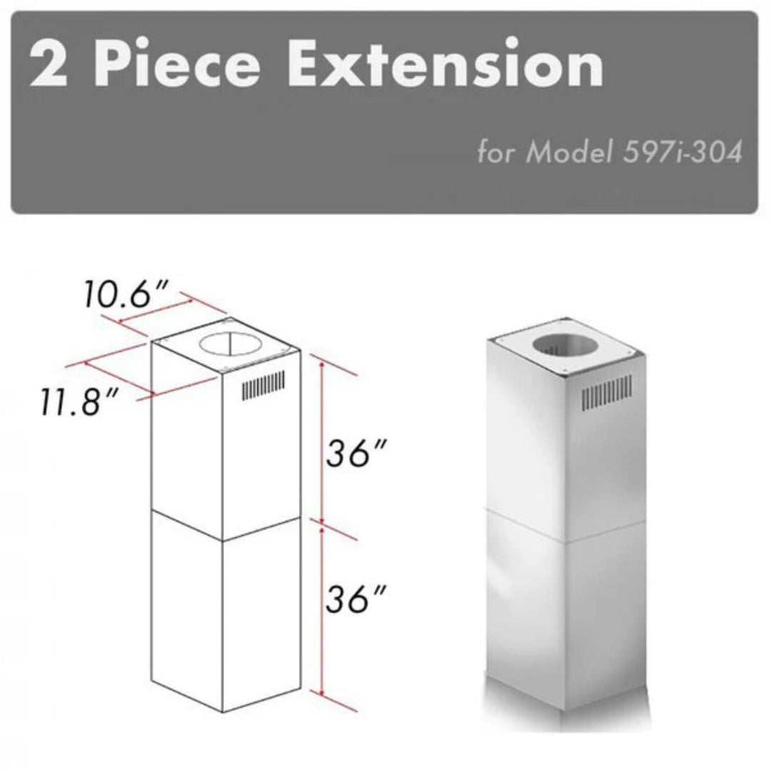 ZLINE 2-Piece 36" 304 Brushed Stainless Steel Chimney Extension Kit for Model 597i-304