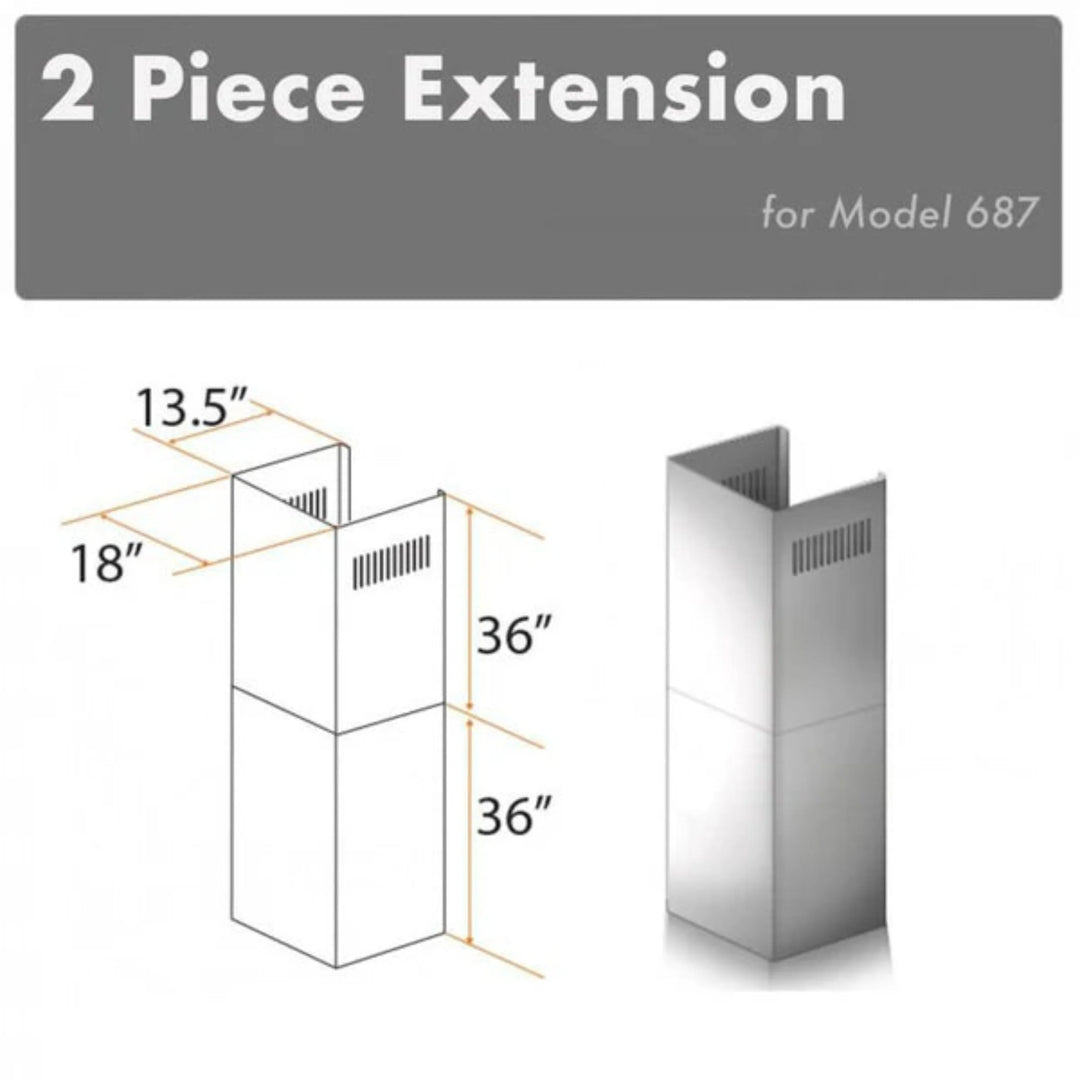 ZLINE 2-Piece 36" Stainless Steel Chimney Extension Kit for Model 687 Range Hoods