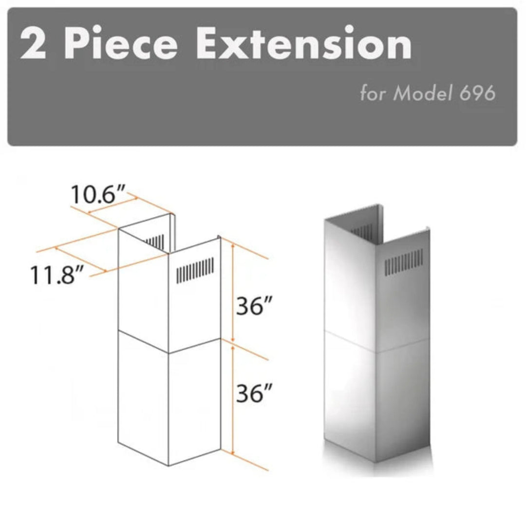 ZLINE 2-Piece 36" Stainless Steel Chimney Extension Kit for Model 696 Range Hoods