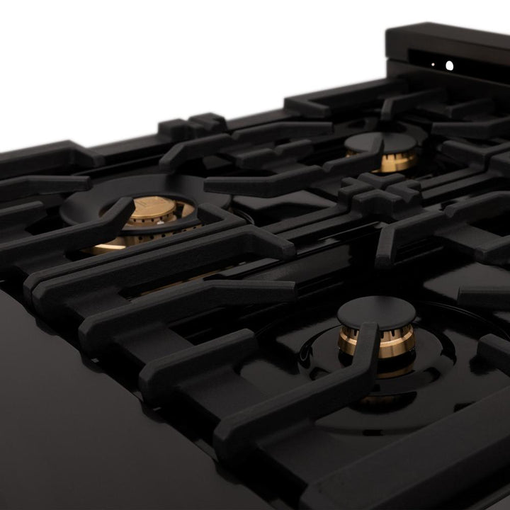 ZLINE 24 in. 2.8 cu. ft. Legacy Dual Fuel Range with Gas Cooktop and Electric Convection Oven in Black Stainless Steel with 4 Brass Burners (RAB-BR-24)