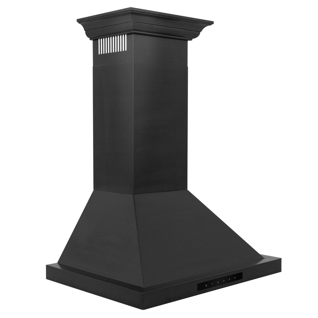 ZLINE 36 in. Convertible Vent Wall Mount Range Hood in Black Stainless Steel with Crown Molding, BSKBNCRN-36