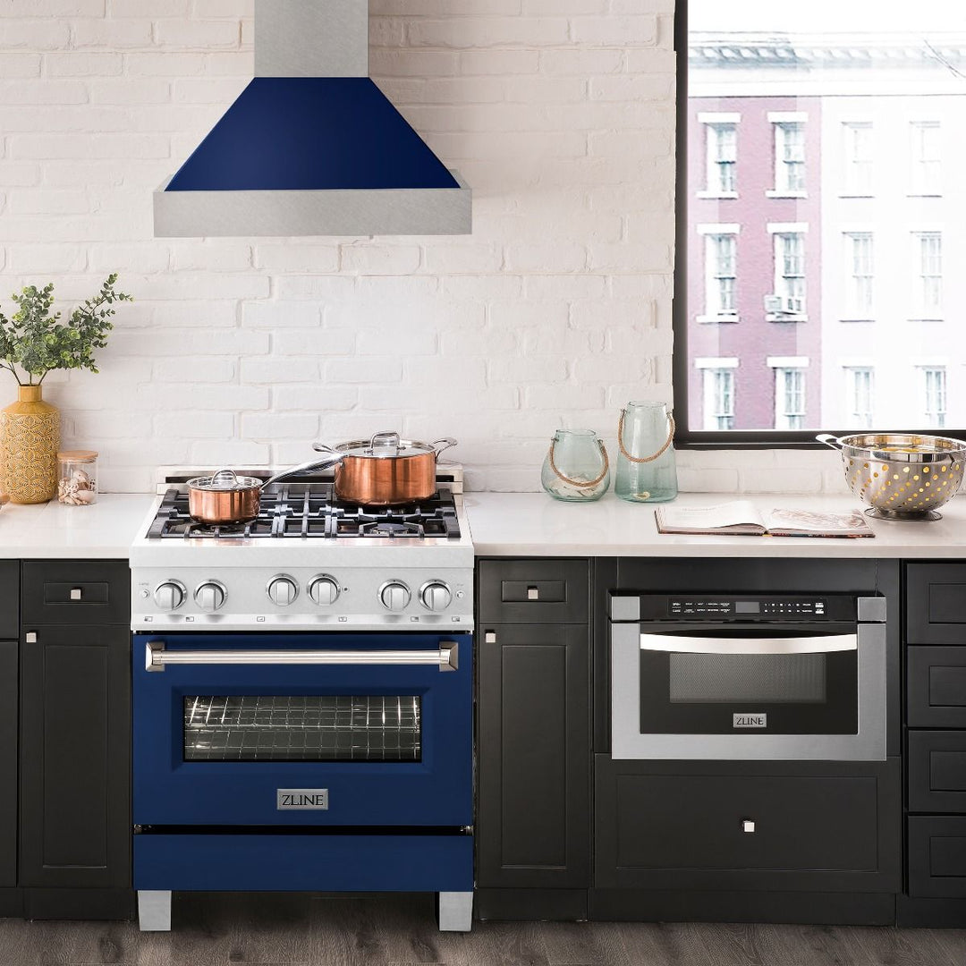 ZLINE 30" Range Gas Stove Gas Oven DuraSnow Stainless Steel Blue Gloss