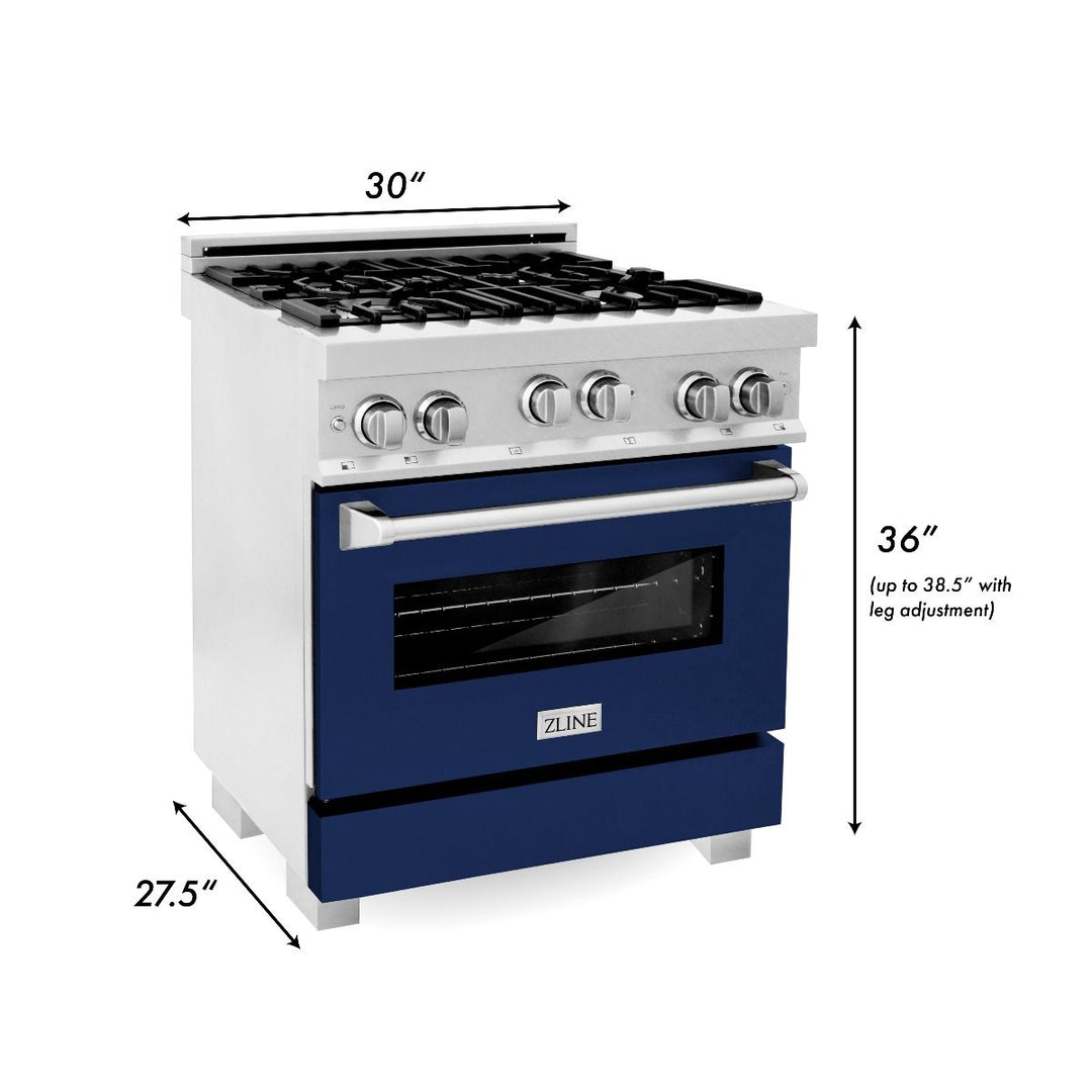 ZLINE 30" Range Gas Stove Gas Oven DuraSnow Stainless Steel Blue Gloss