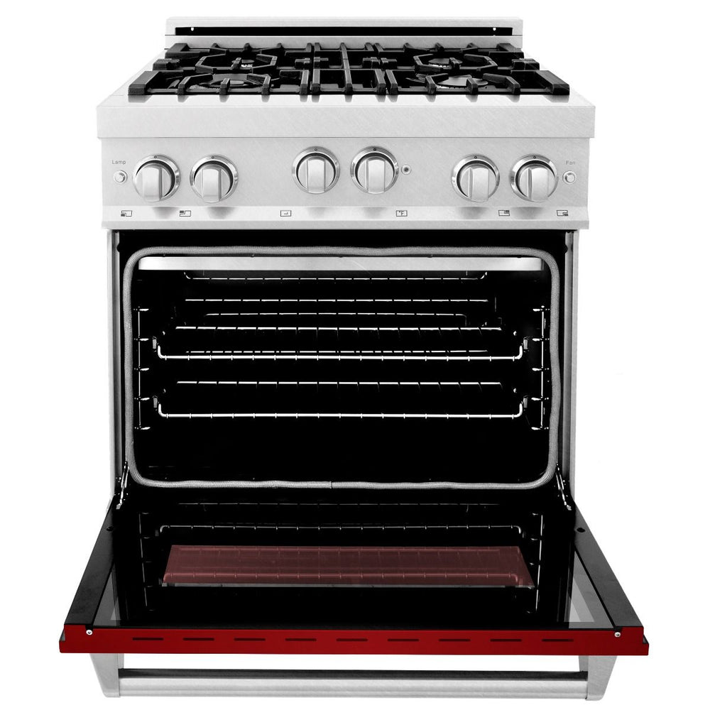 ZLINE 30" Range Gas Stove & Oven DuraSnow Stainless Steel Red Gloss