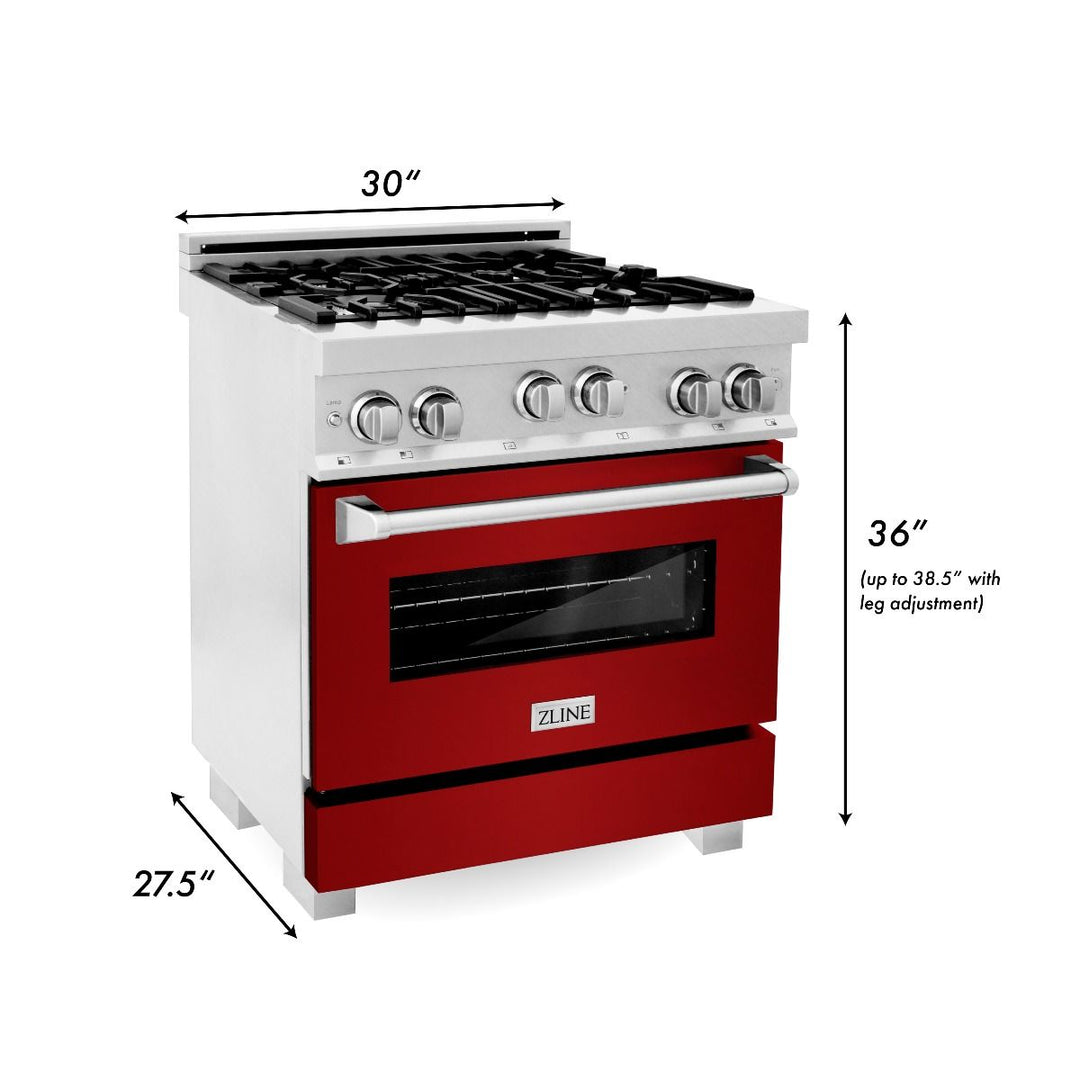 ZLINE 30" Range Gas Stove &amp; Oven DuraSnow Stainless Steel Red Gloss