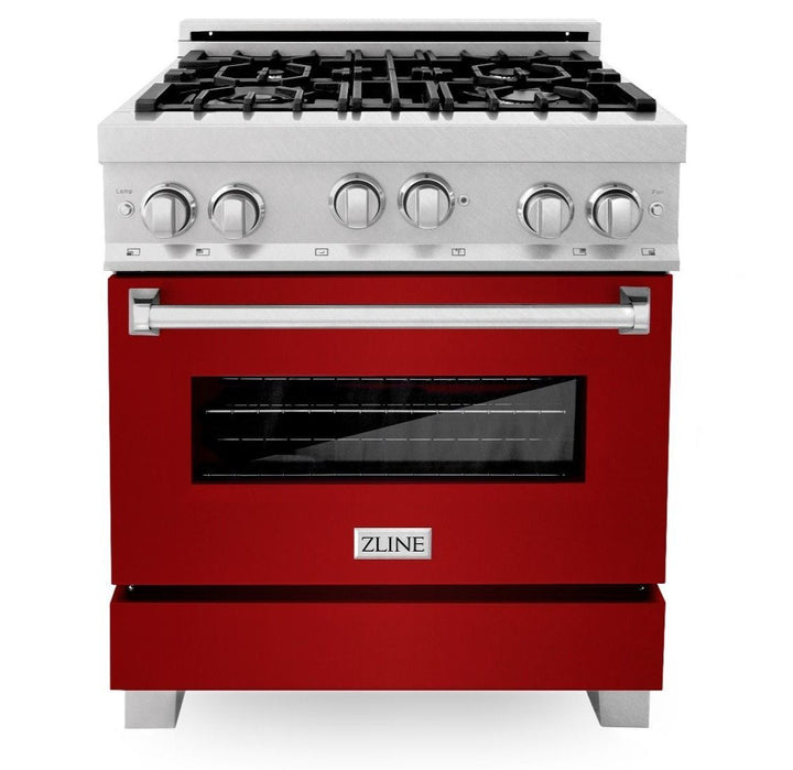 ZLINE 30" Range Gas Stove &amp; Oven DuraSnow Stainless Steel Red Gloss