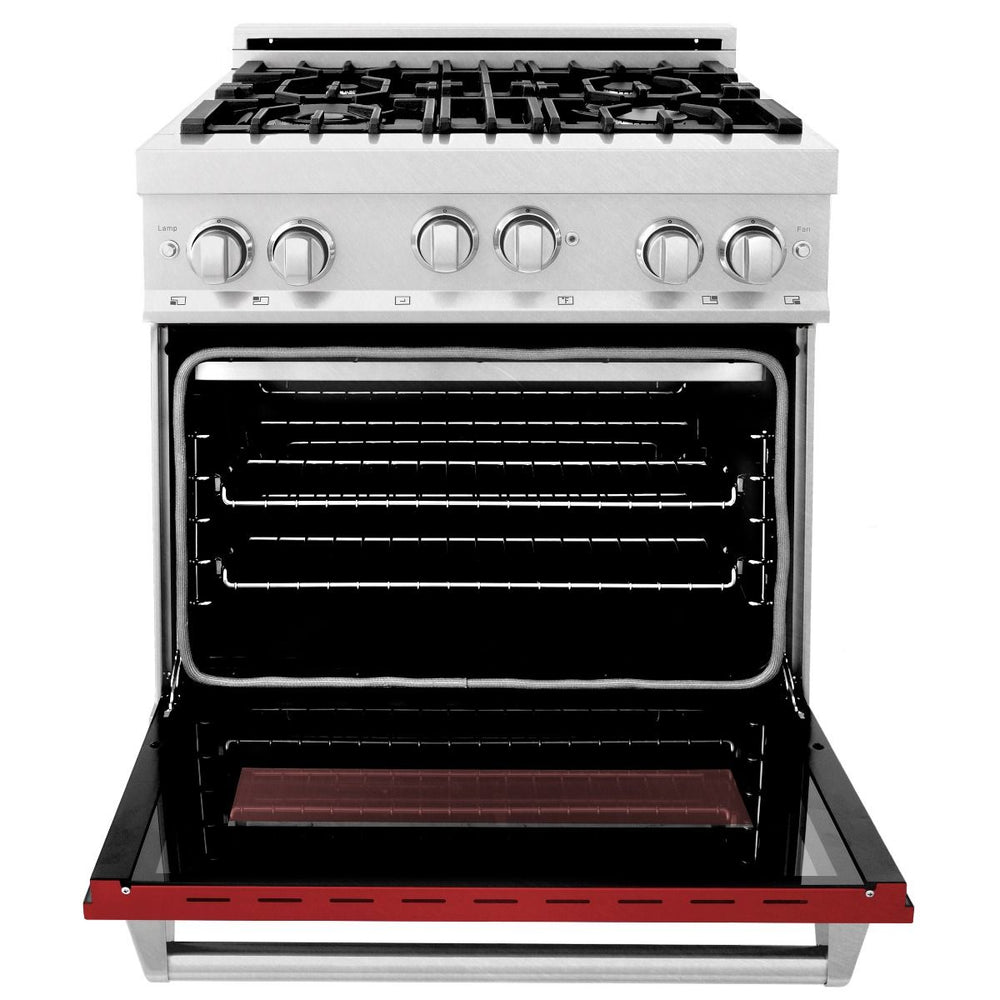 ZLINE 30" Gas Range Stove & Oven in DuraSnow Stainless Steel Red Gloss