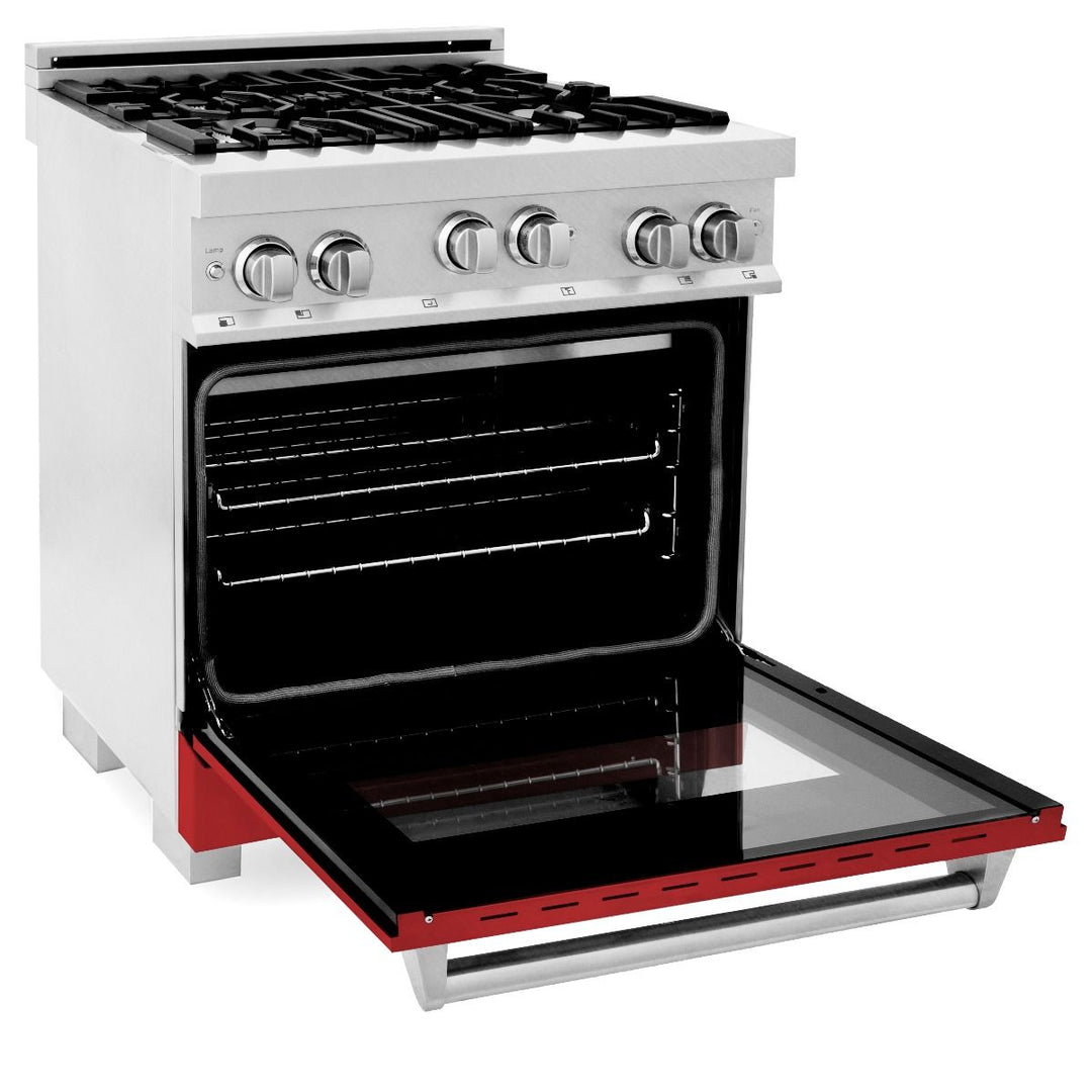 ZLINE 30" Gas Range Stove &amp; Oven in DuraSnow Stainless Steel Red Gloss