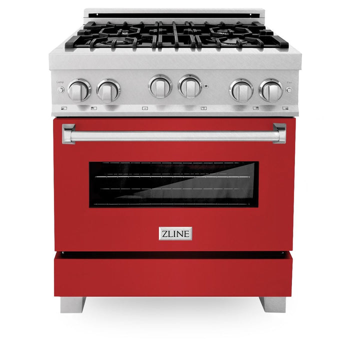 ZLINE 30" Gas Range Stove &amp; Oven in DuraSnow Stainless Steel Red Gloss