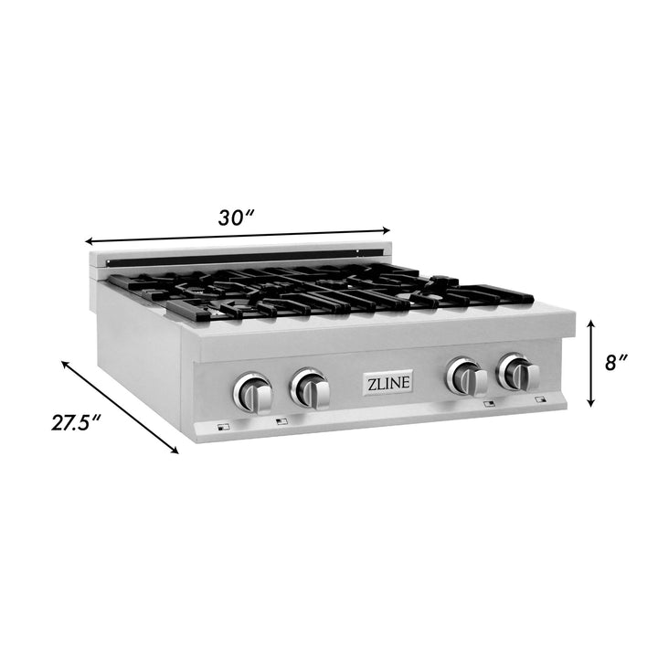ZLINE 30" Porcelain Stovetop 4 Gas Burners DuraSnow® Stainless Steel