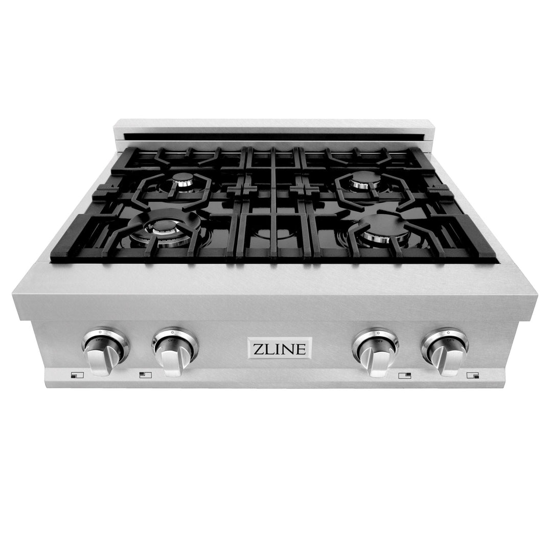 ZLINE 30" Rangetop in DuraSnow® Stainless Steel with 4 Gas Brass Burners And Griddle, RTS-GR-30