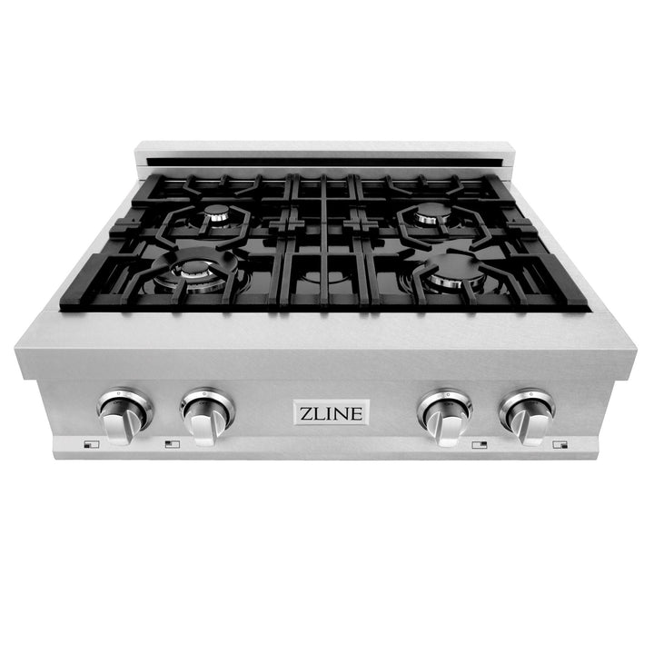 ZLINE 30" Rangetop in DuraSnow® Stainless Steel with 4 Gas Brass Burners And Griddle, RTS-GR-30