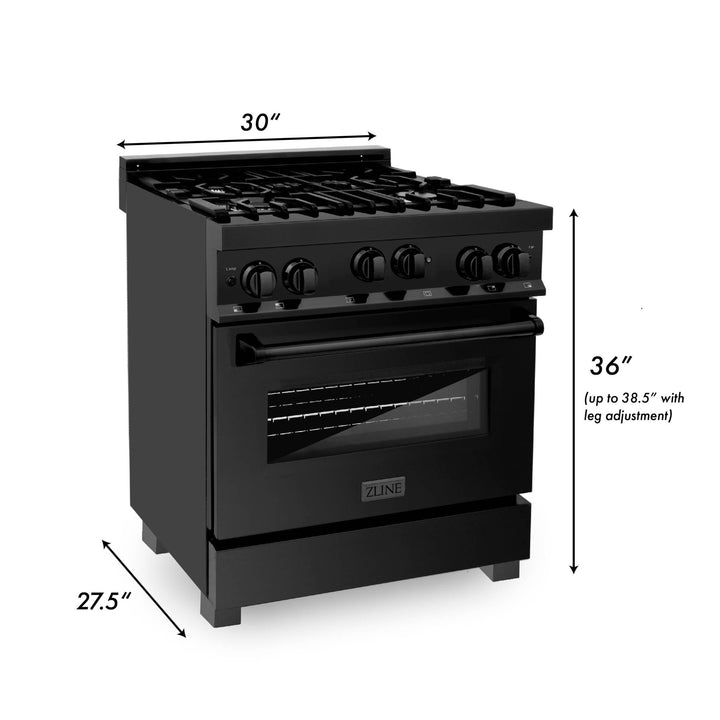 ZLINE 30" 4.0 cu. ft. Range Gas Stove &amp; Gas Oven Black Stainless Steel