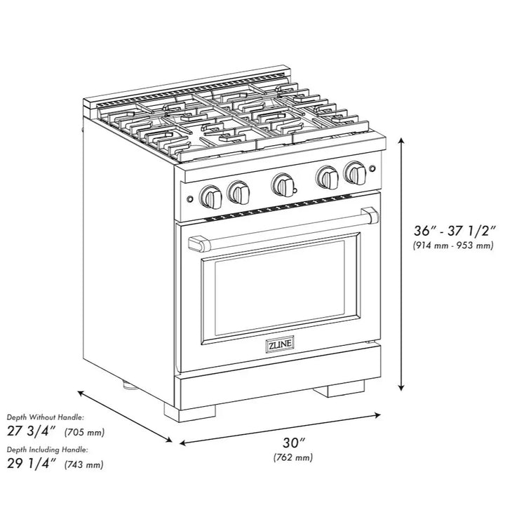 ZLINE Paramount 30" 4.2 cu. ft. Gas Range with Convection Oven in DuraSnow® Stainless Steel with White Matte Door, SGRS-WM-30